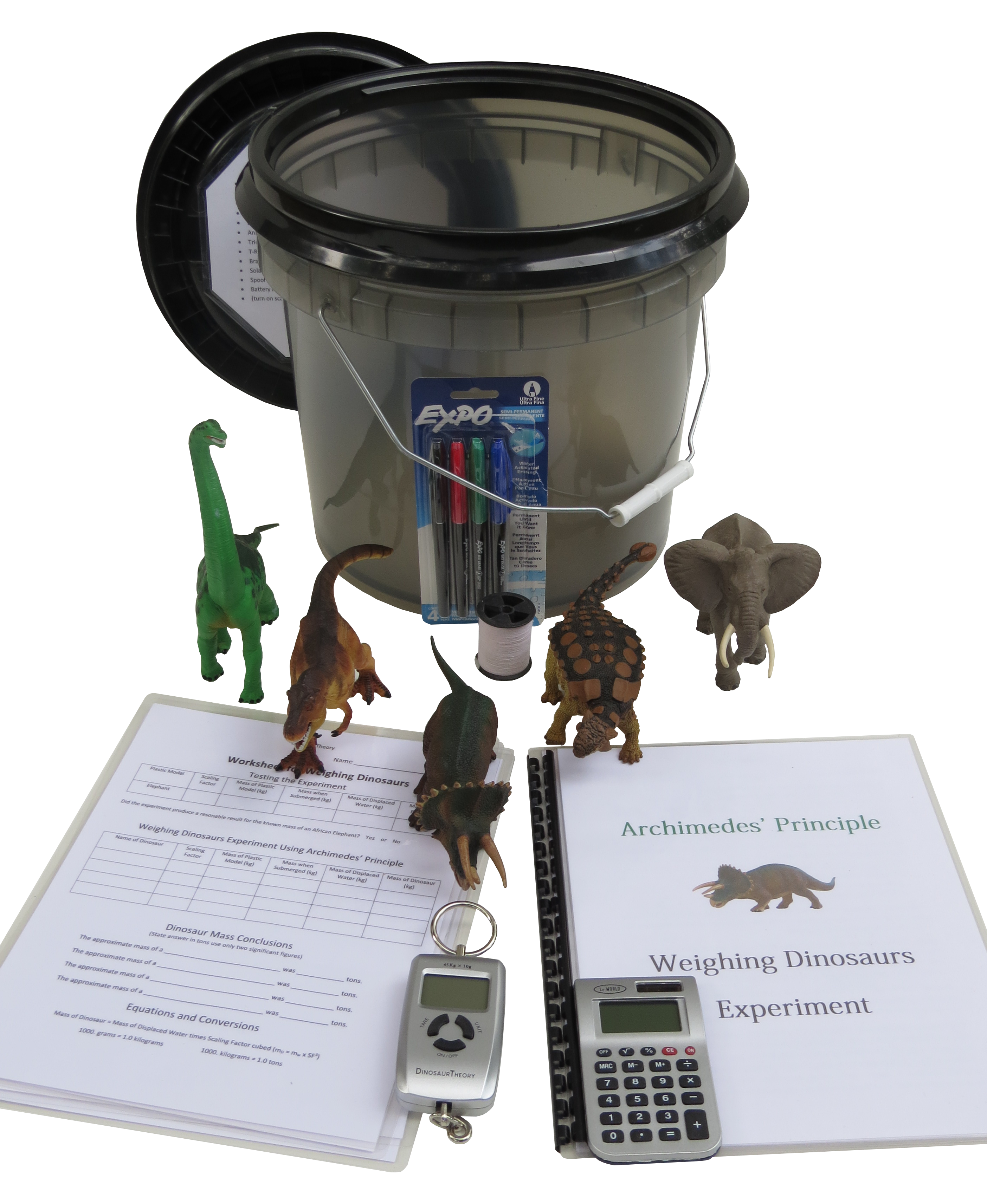 Weighing Dinosaurs Kit that fits in bucket with screw on lid